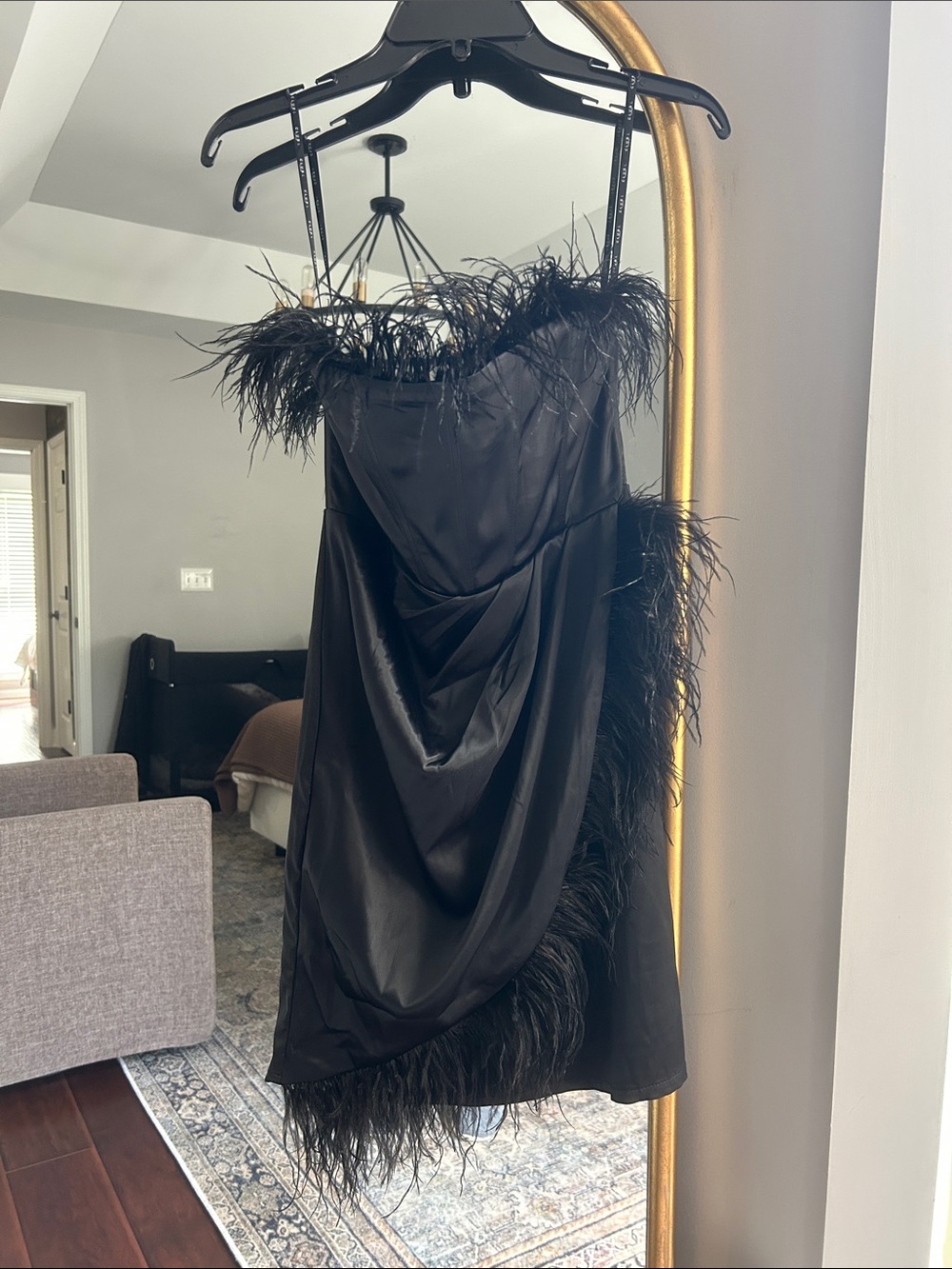 Club L London Black Lined mini dress with feather Detail